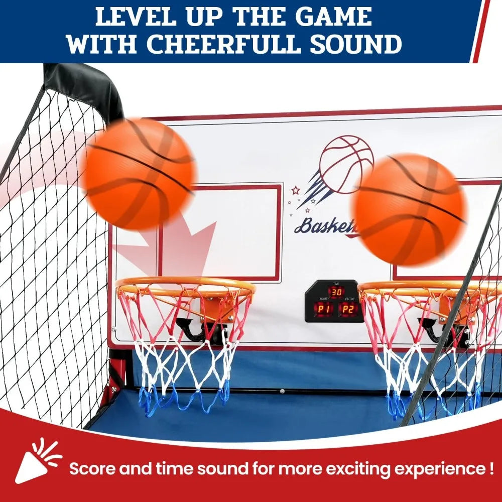 Basketball Arcade Game, Electronic Basketball Shooting Game with 8 Game Modes, Arcade Sounds, Foldable Frame, 4 Balls, In