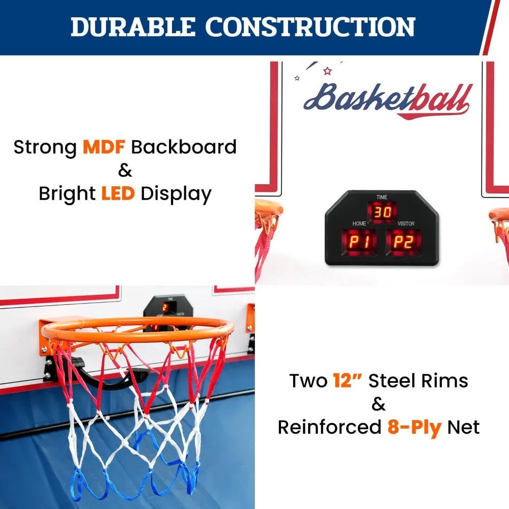 Basketball Arcade Game, Electronic Basketball Shooting Game with 8 Game Modes, Arcade Sounds, Foldable Frame, 4 Balls, In