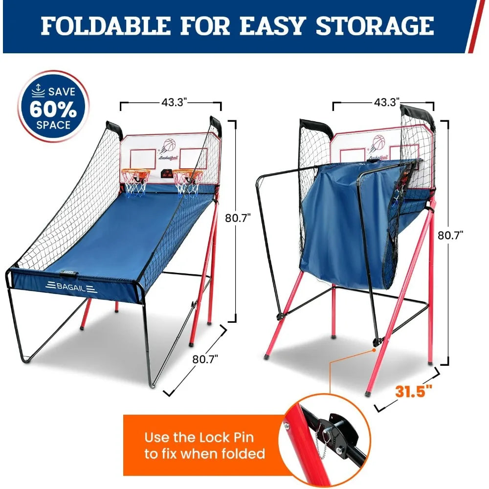 Basketball Arcade Game, Electronic Basketball Shooting Game with 8 Game Modes, Arcade Sounds, Foldable Frame, 4 Balls, In