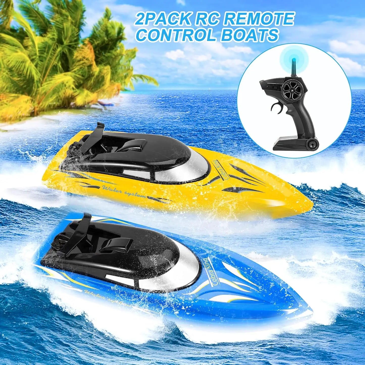 2 Pack RC Boat Remote Control Boats, 2.4 GHz RC Boat with 6 Rechargeable Batteries for Kids and Adult, Pool Toys
