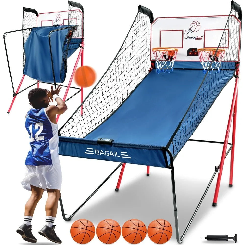 Basketball Arcade Game, Electronic Basketball Shooting Game with 8 Game Modes, Arcade Sounds, Foldable Frame, 4 Balls, In