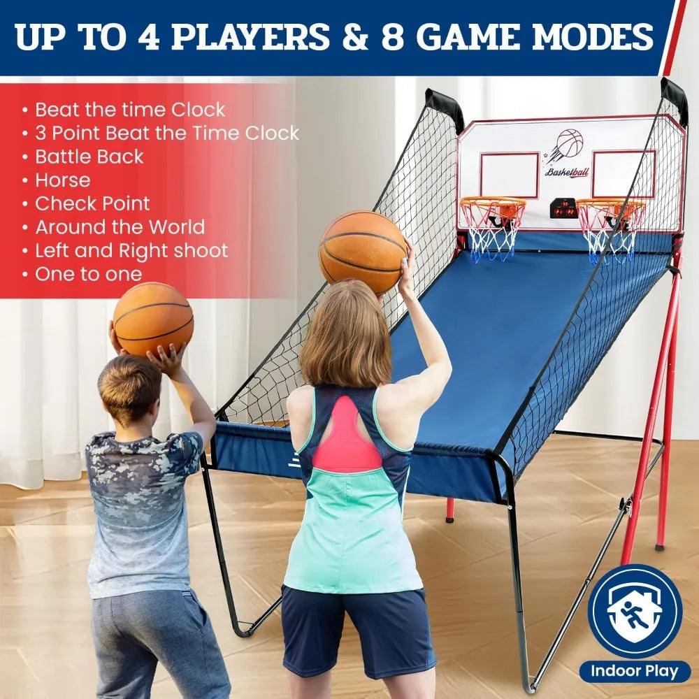 Basketball Arcade Game, Electronic Basketball Shooting Game with 8 Game Modes, Arcade Sounds, Foldable Frame, 4 Balls, In