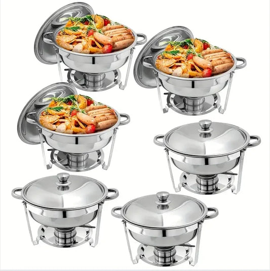 6-Pack 5-Qt Stainless Steel Round Chafing Dish Buffet Set