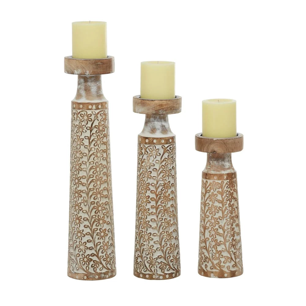 Set of 3 Handmade Mango Wood Candle Holders