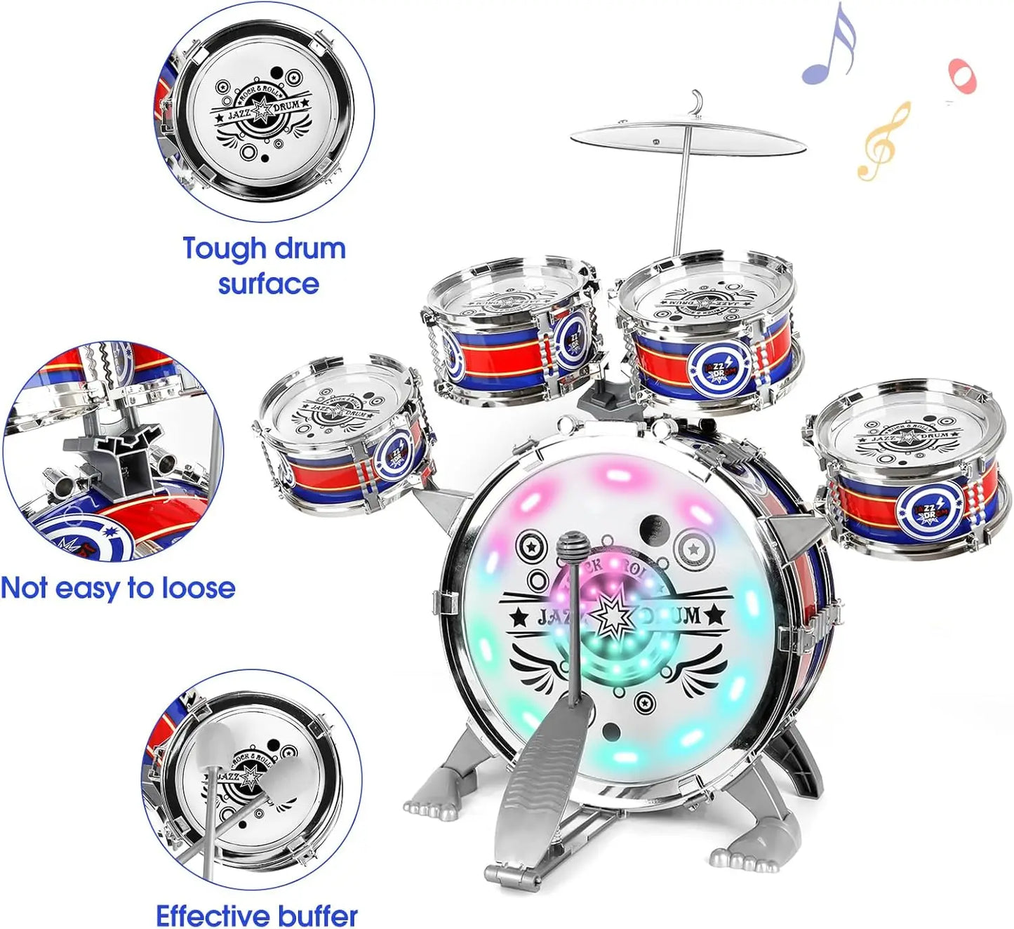 Mini Jazz Drum Set for Kids with LED Lights