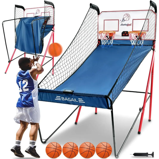 Basketball Arcade Game, Electronic Basketball Shooting Game with 8 Game Modes, Arcade Sounds, Foldable Frame, 4 Balls, In