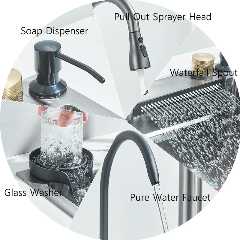 Stainless Steel Waterfall Kitchen Sink