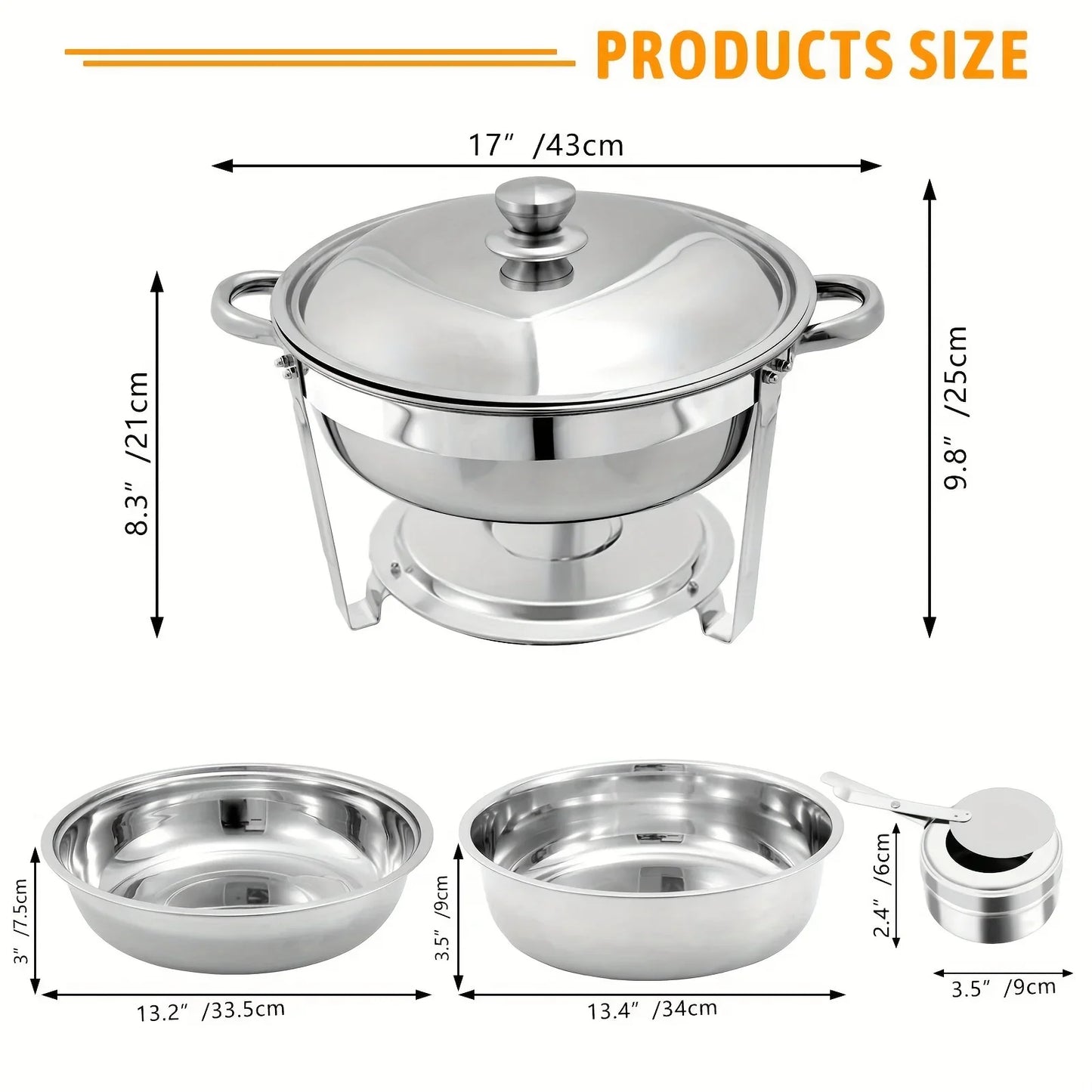 6-Pack 5-Qt Stainless Steel Round Chafing Dish Buffet Set