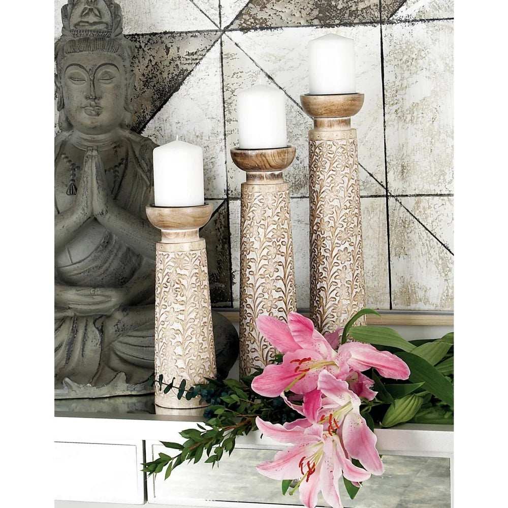 Set of 3 Handmade Mango Wood Candle Holders