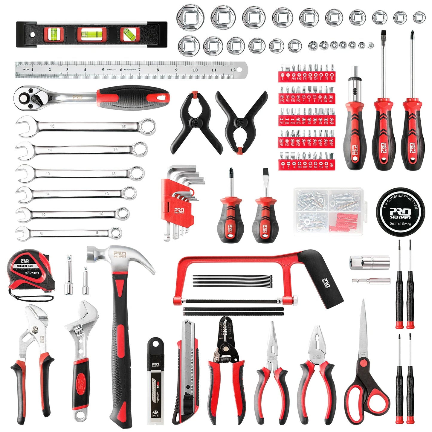 259-Piece Tool Kit, General Household Hand Tool Set with Plastic Storage Toolbox, Portable Complete Repair Tool Box for Home and