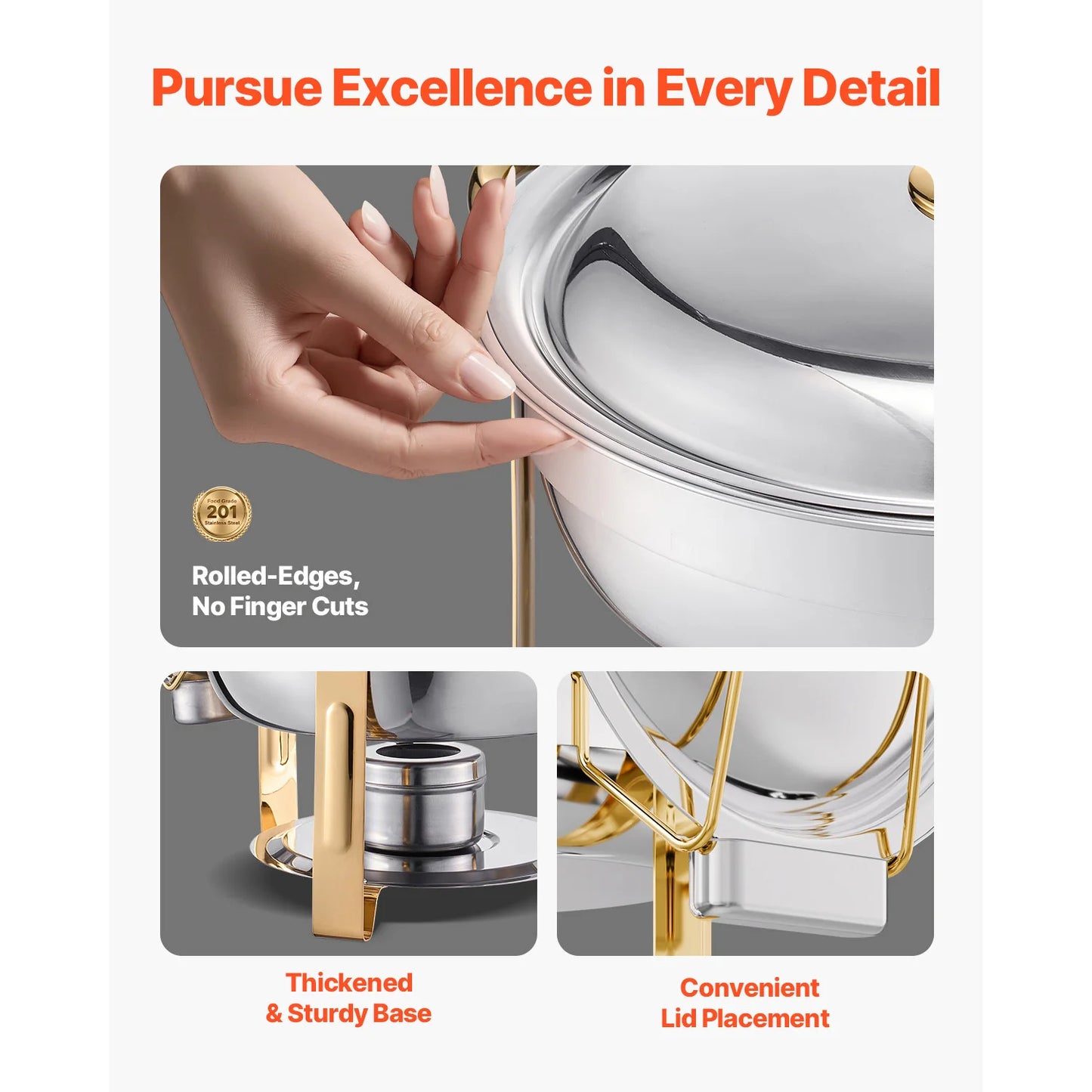 Gold Stainless Steel Chafing Dish – 5QT Buffet Server