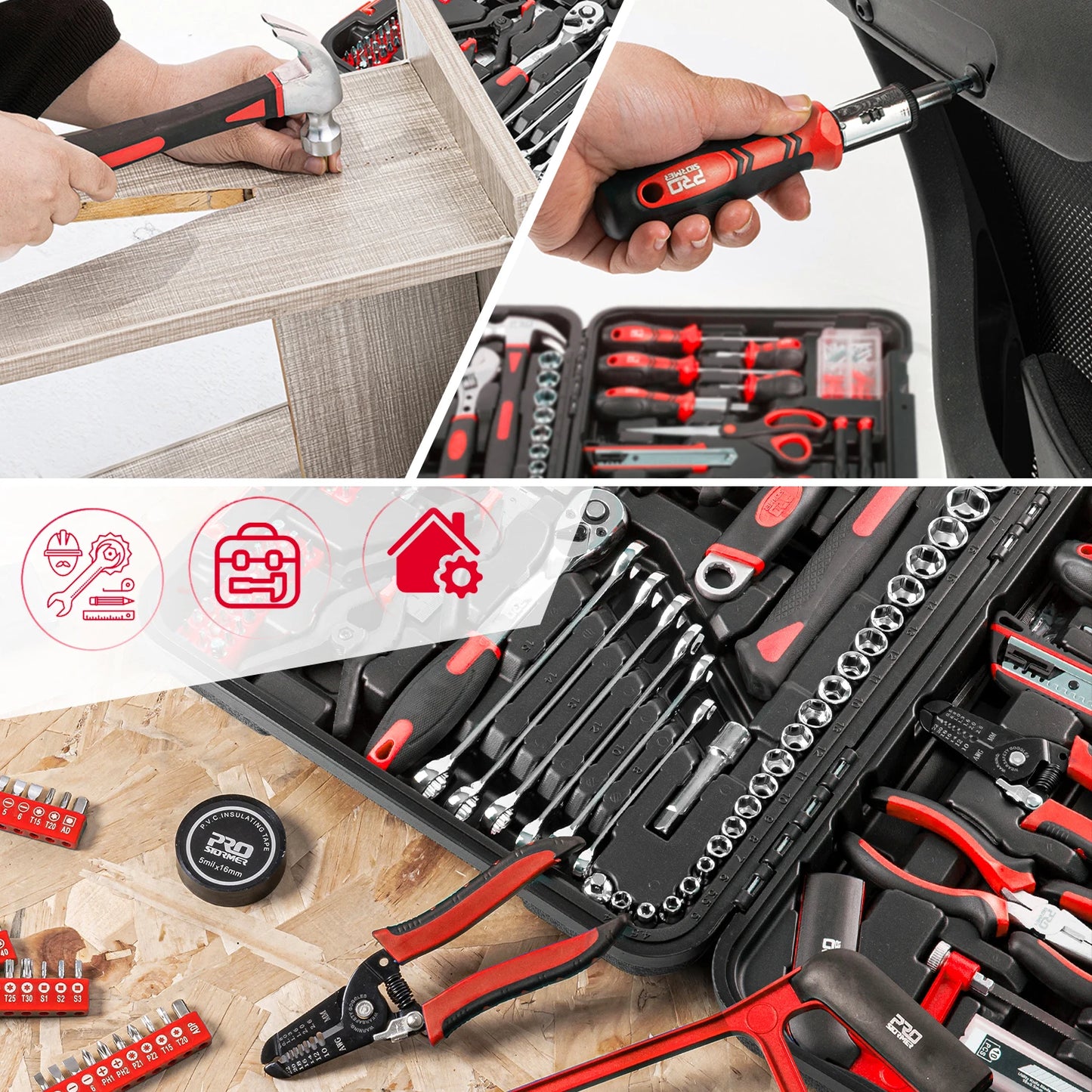 259-Piece Tool Kit, General Household Hand Tool Set with Plastic Storage Toolbox, Portable Complete Repair Tool Box for Home and