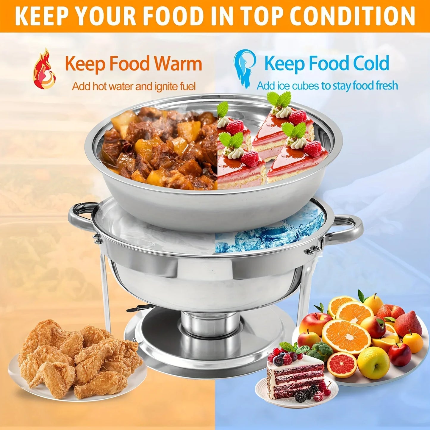 6-Pack 5-Qt Stainless Steel Round Chafing Dish Buffet Set