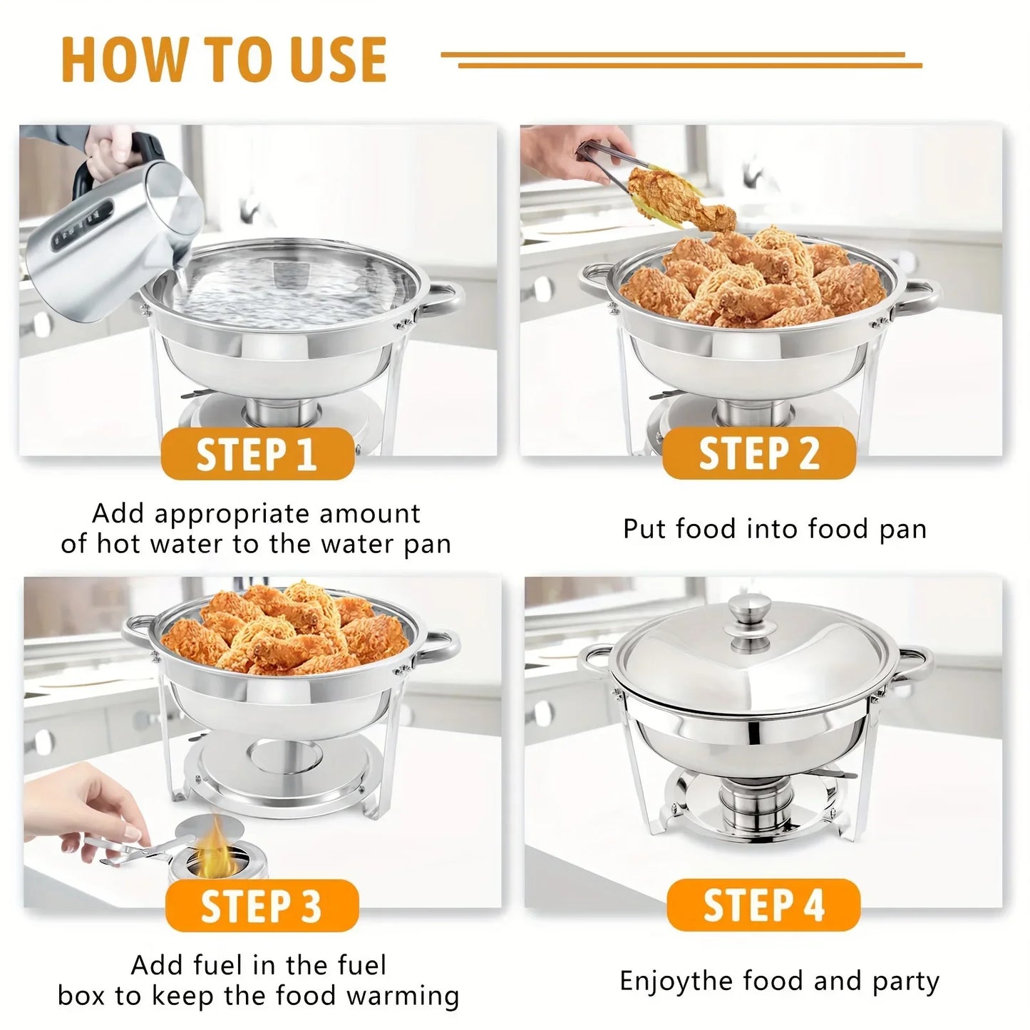 6-Pack 5-Qt Stainless Steel Round Chafing Dish Buffet Set