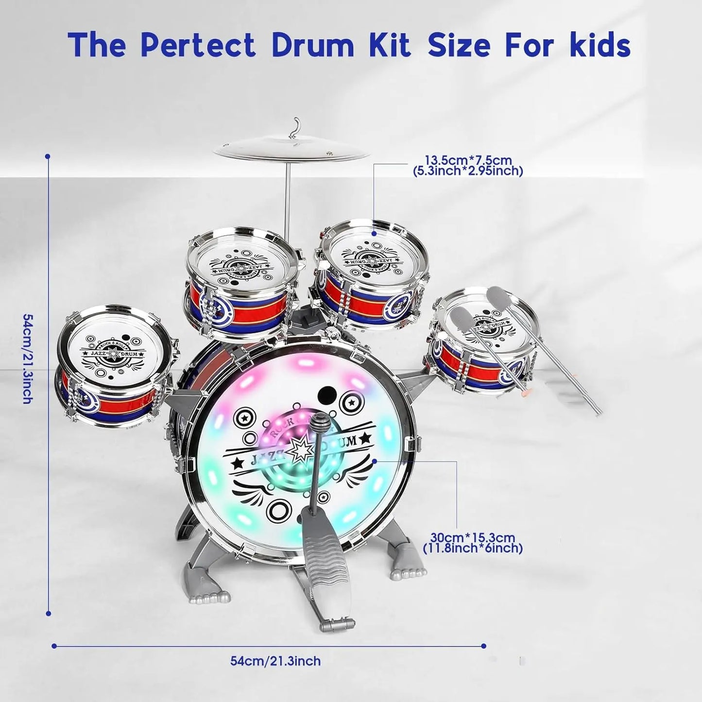 Mini Jazz Drum Set for Kids with LED Lights