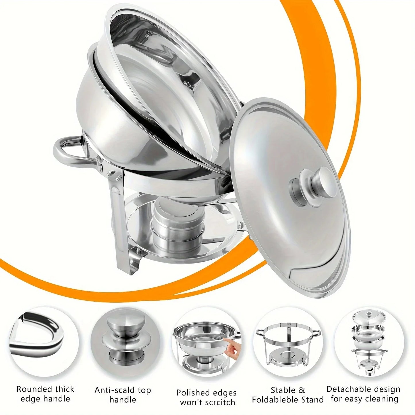 6-Pack 5-Qt Stainless Steel Round Chafing Dish Buffet Set