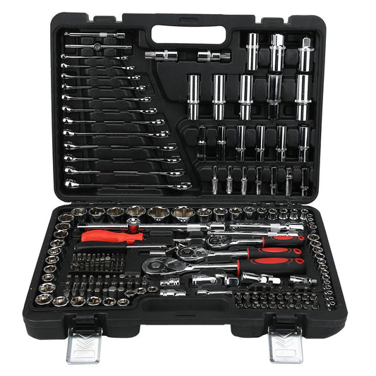 215Pcs Ratchet Wrench Set 1/4in 3/8in 1/2in Socket Set Tool Case Hand Tool Kits Box LPD00057