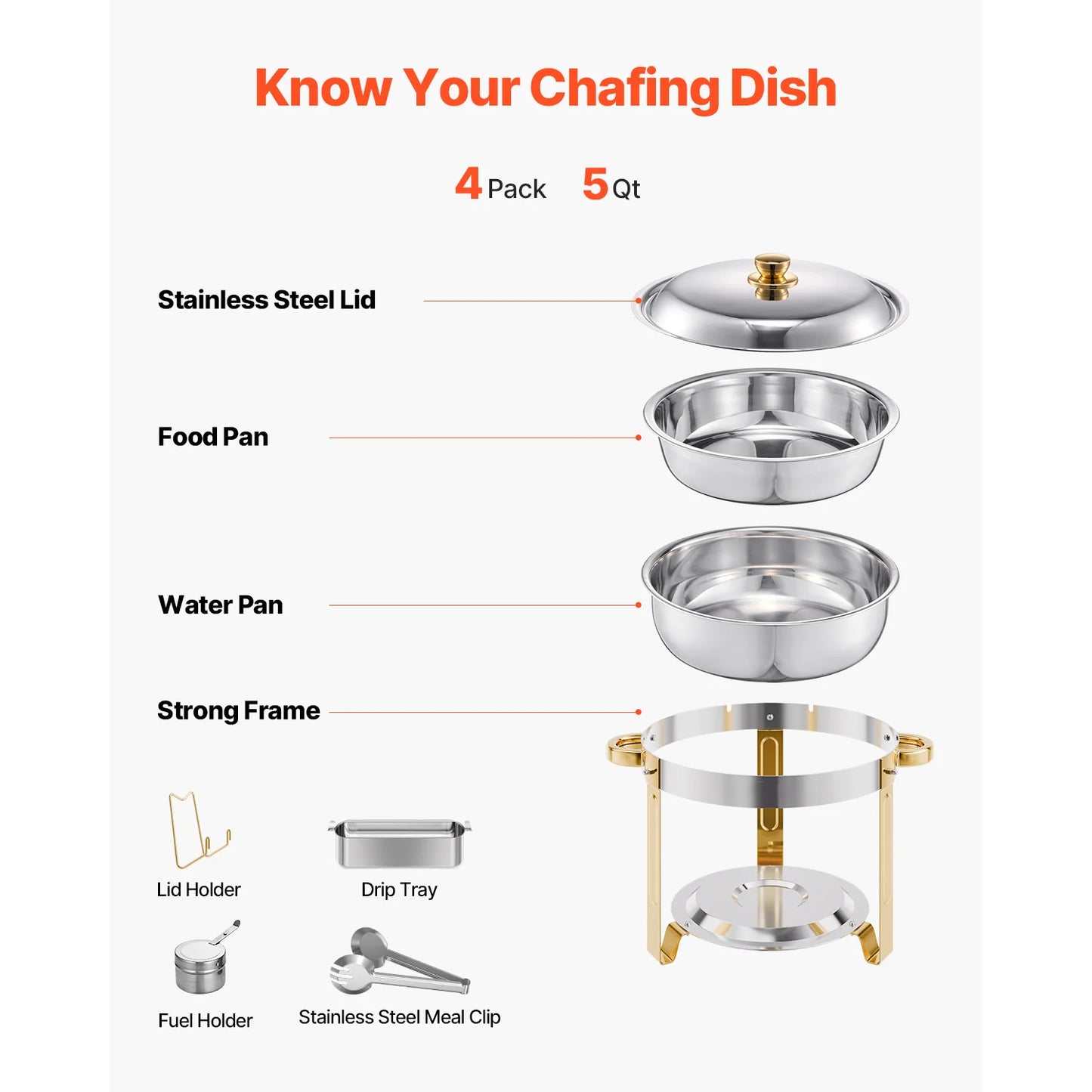 Gold Stainless Steel Chafing Dish – 5QT Buffet Server