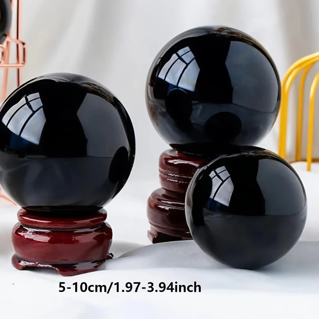 1pc natural black obsidian sphere crystal ball stone for fengshui decor office gift