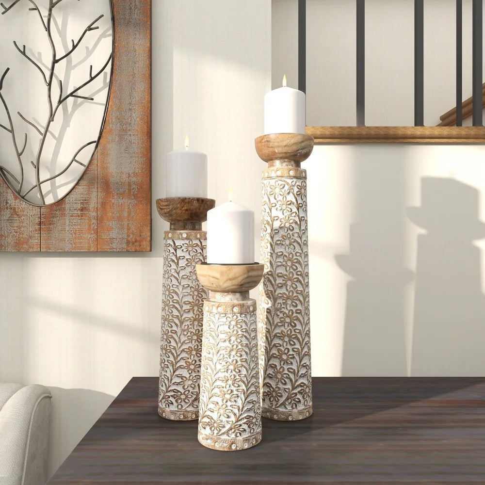 Set of 3 Handmade Mango Wood Candle Holders