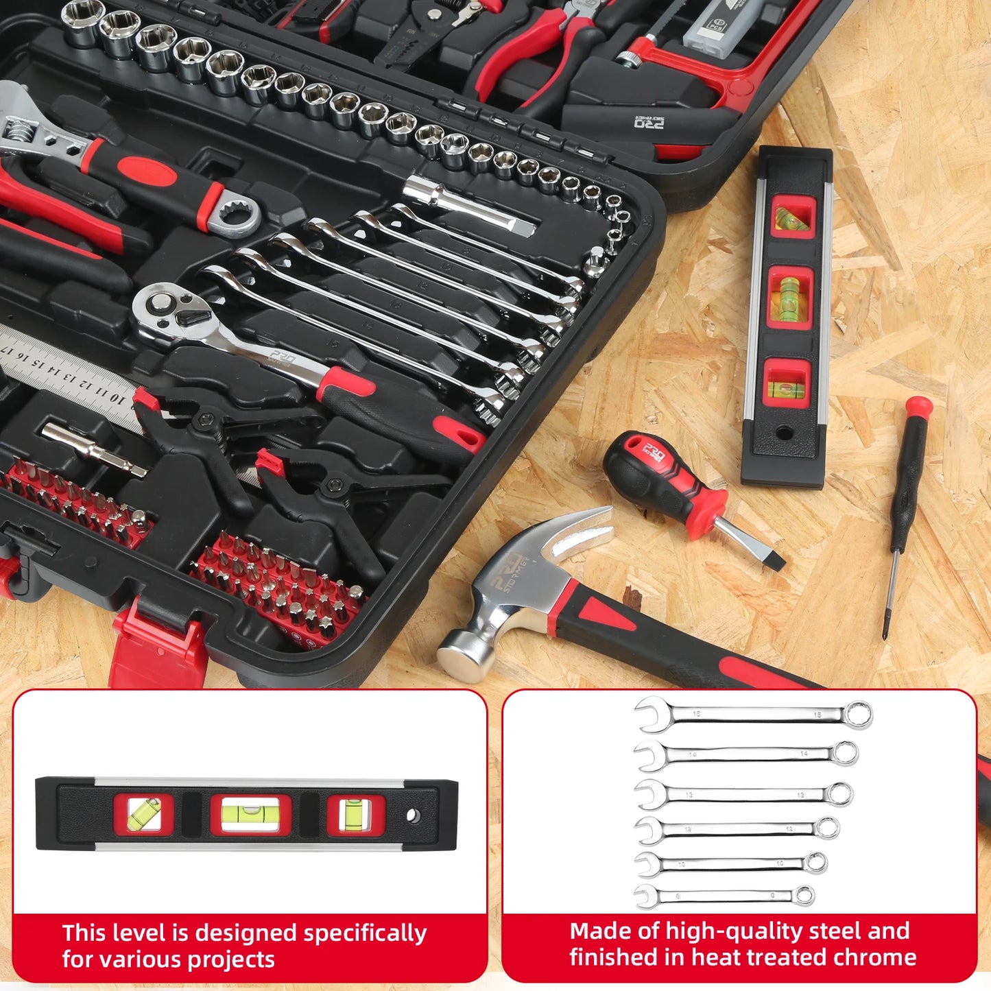 259-Piece Tool Kit, General Household Hand Tool Set with Plastic Storage Toolbox, Portable Complete Repair Tool Box for Home and