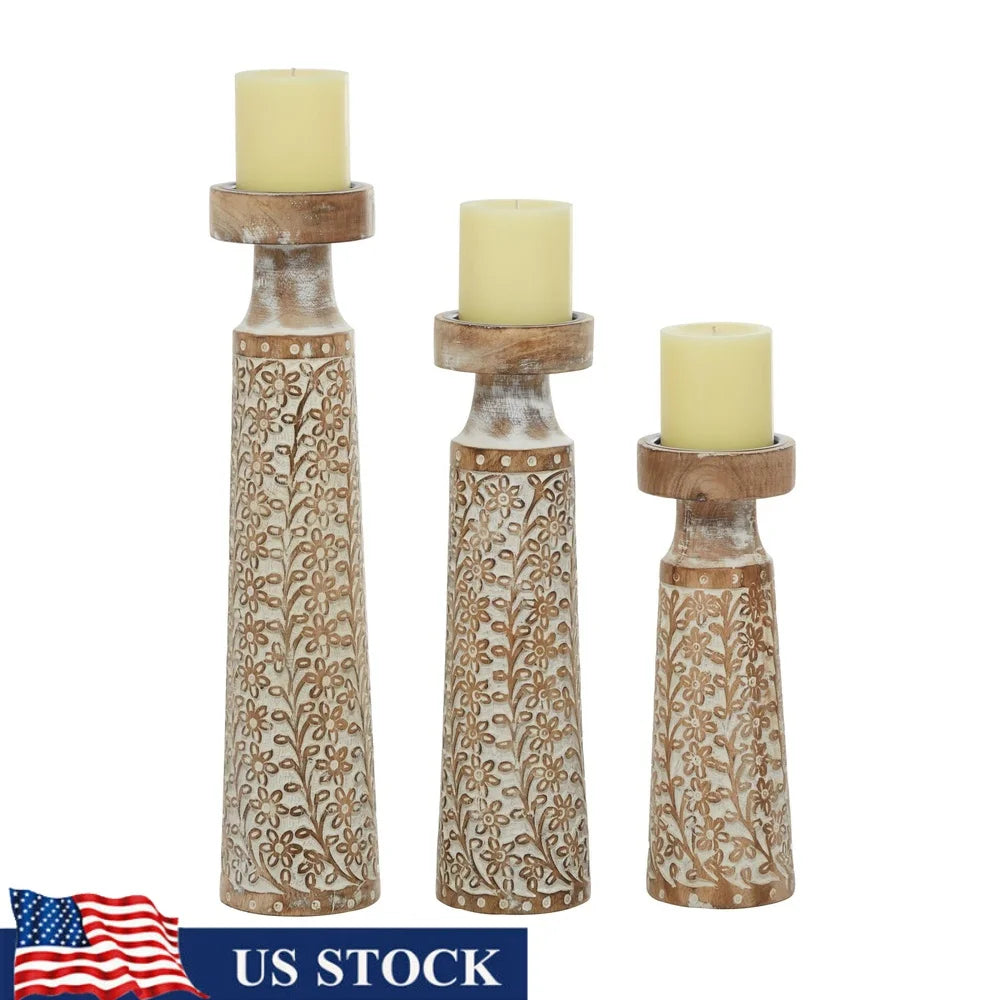 Set of 3 Handmade Mango Wood Candle Holders