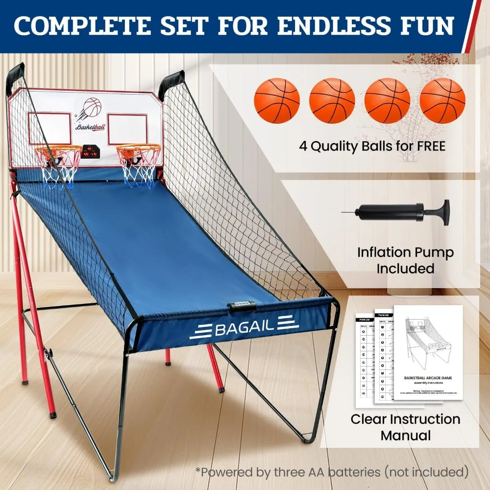 Basketball Arcade Game, Electronic Basketball Shooting Game with 8 Game Modes, Arcade Sounds, Foldable Frame, 4 Balls, In